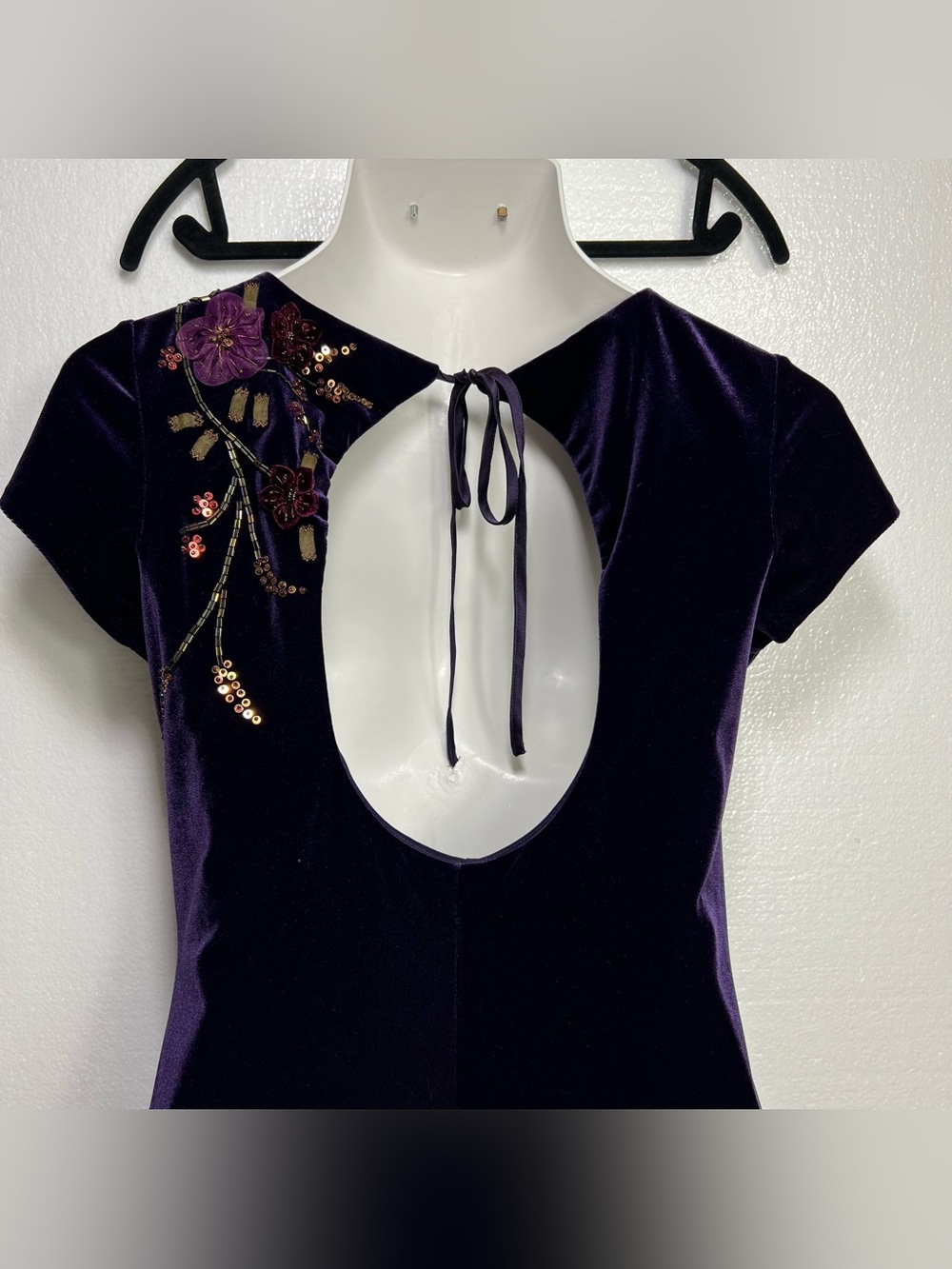 carole little purple velvet floral embroidered maxi dress size 6 - Picture 8 of 9